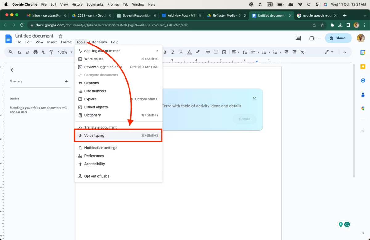 voice typing in google docs