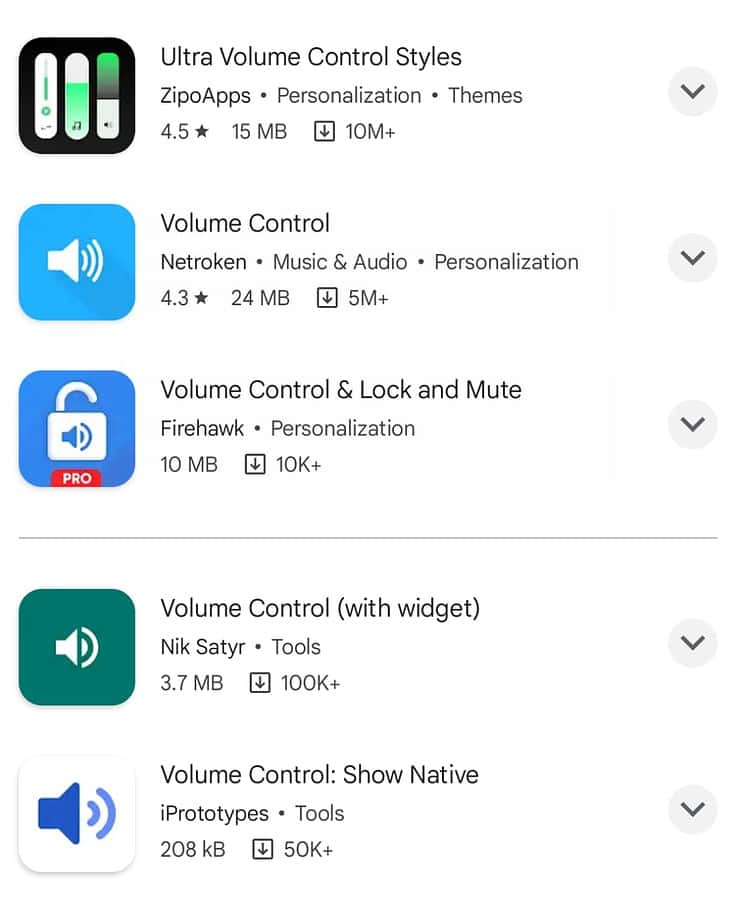 3rd-party Volume control apps on Play Store