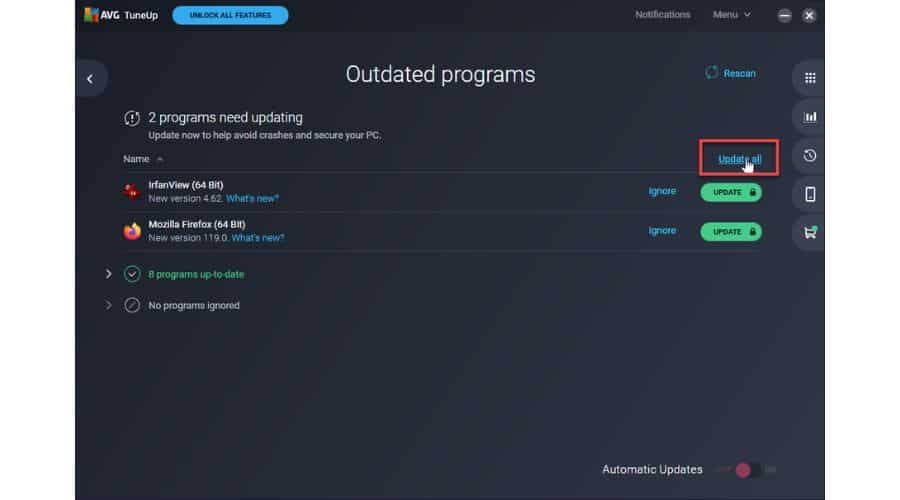 AVG Cleaner Outdated programs