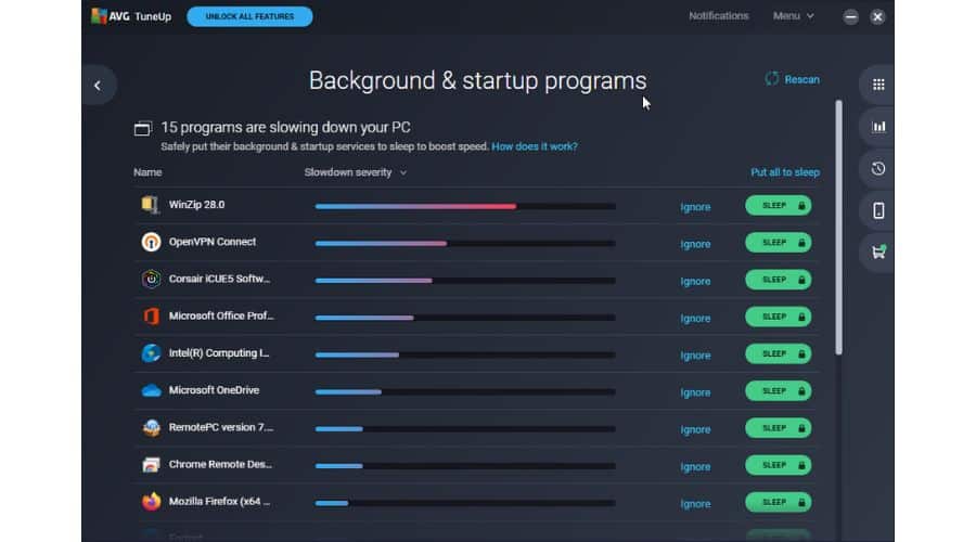 AVG Cleaner Startup programs