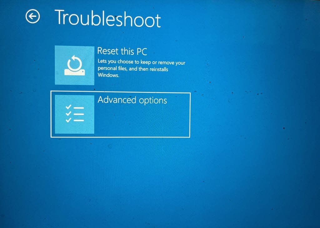 Advanced Options under Troubleshoot