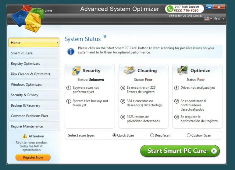 advanced system optimizer ui