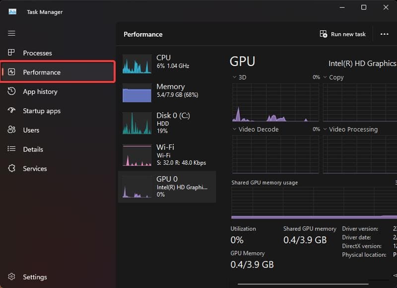 Task Manager gpu performance