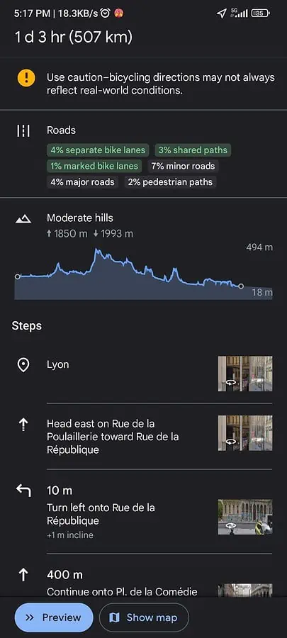 Elevation profile