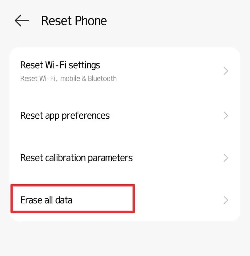 Factory reset on Android