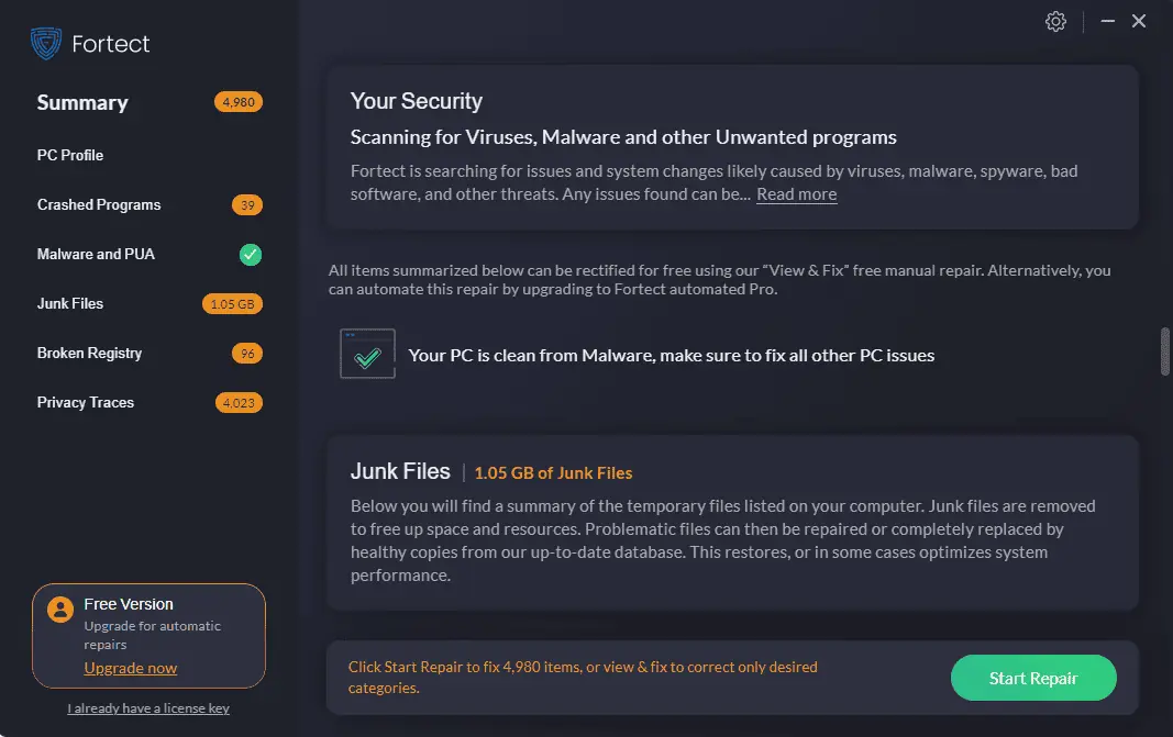 Fortect Security Malware Check