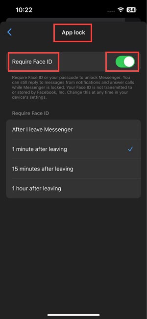 Bloqueio do aplicativo Messenger