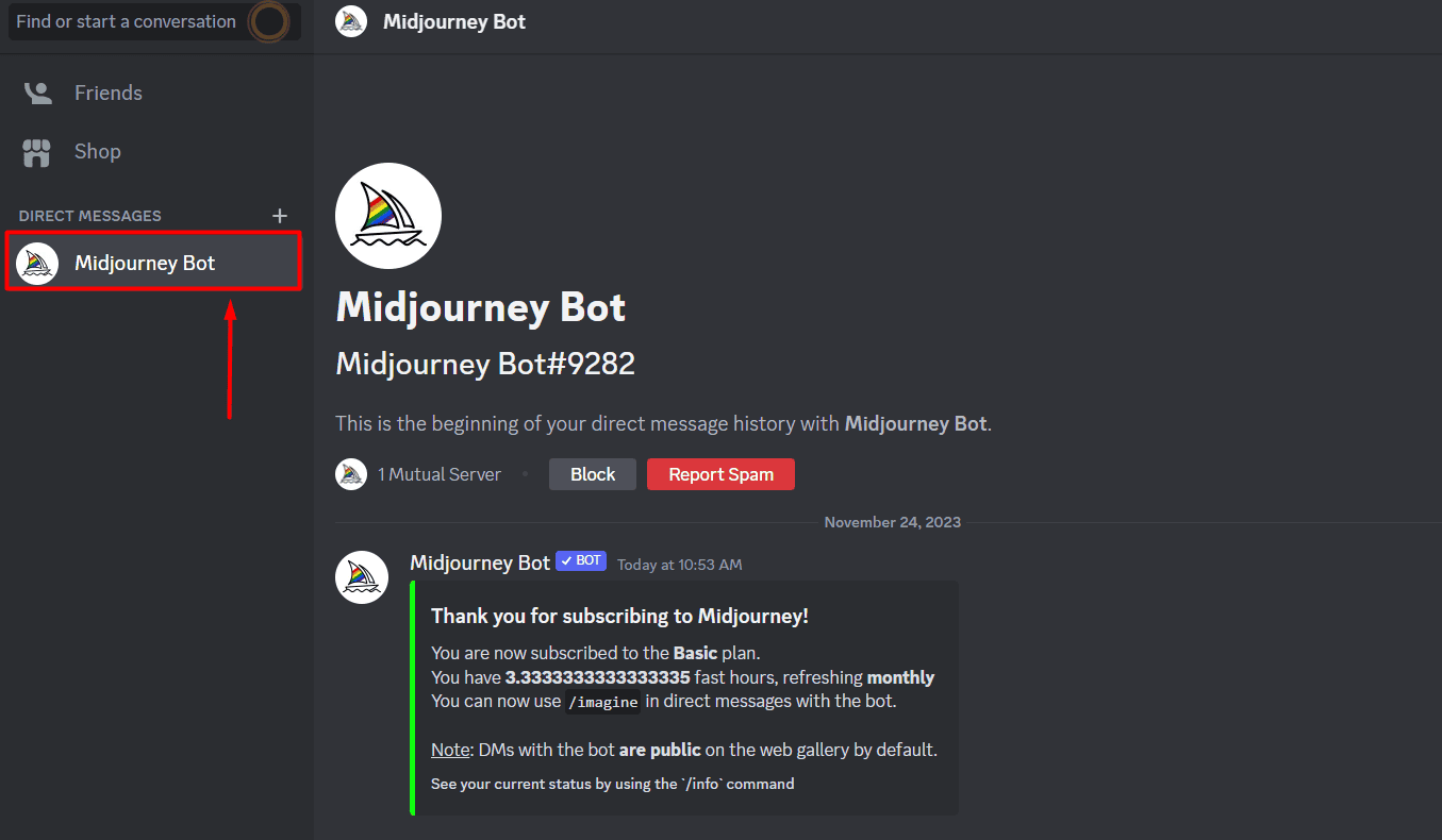 Midjourney bot on Discord