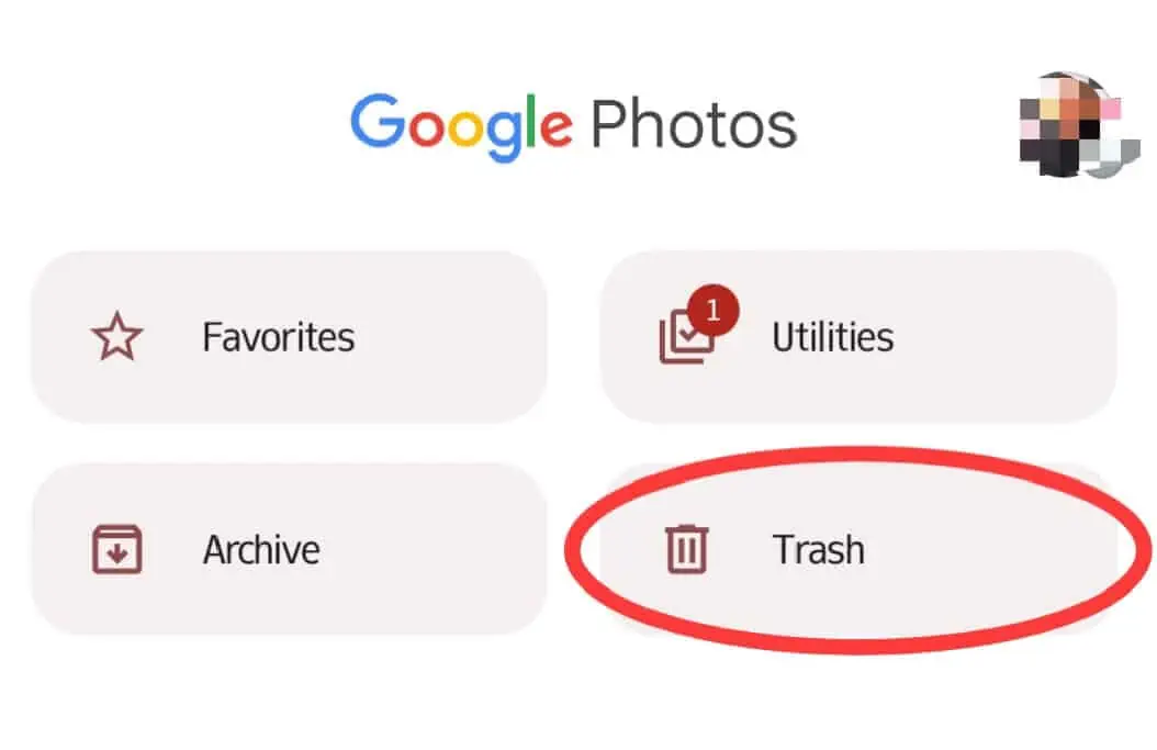  Open trash folder in Google Photos