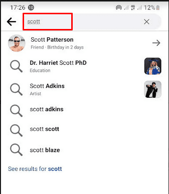 Searching friend's name on Facebook