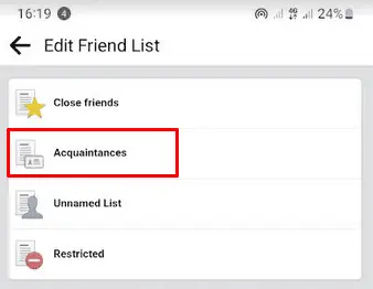 Select Acquaintances to add them to the list