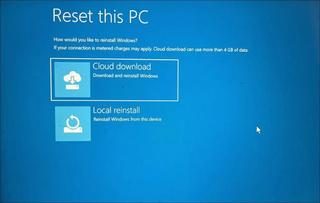 Select how would you like to Reinstall Windows