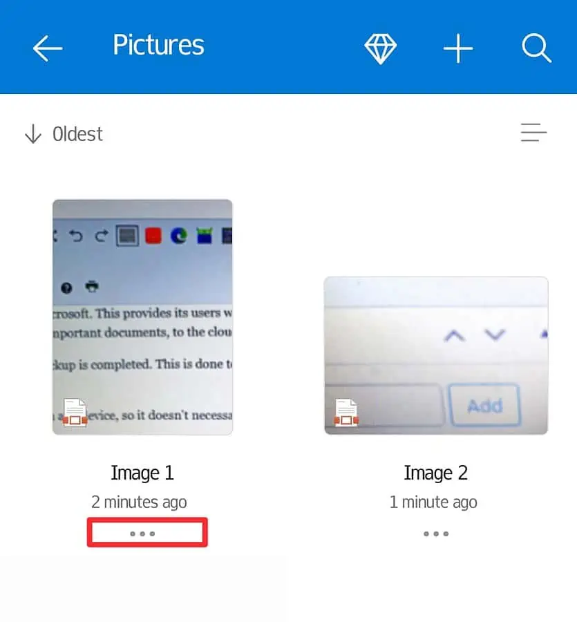 Select photo to restore in Onedrive