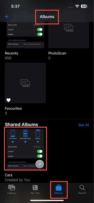 Shared Albums section