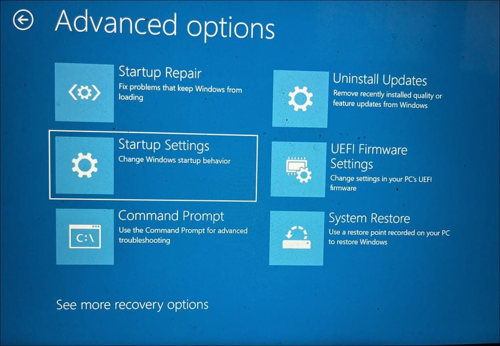 Startup Settings under Advanced options