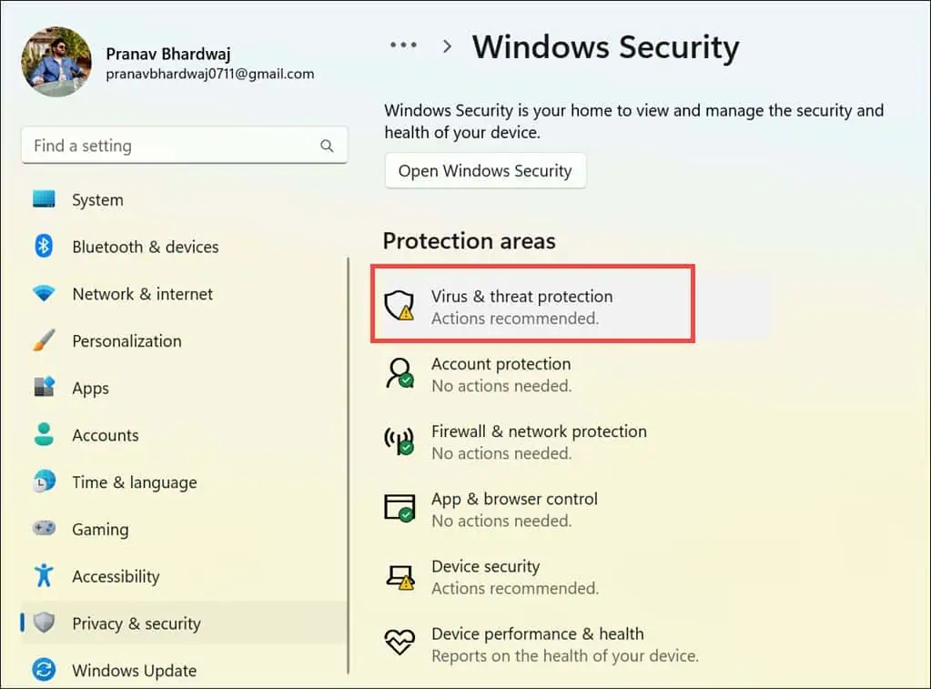 Virus and threat protection Windows Security