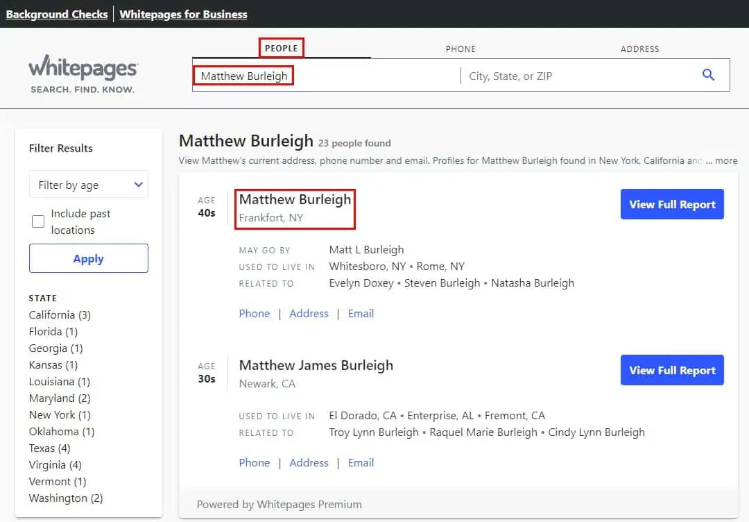 Whitepages people search