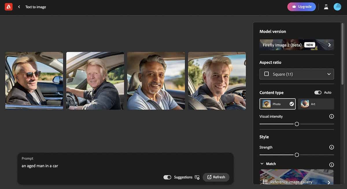 Adobe Firefly 2 Aged man prompt