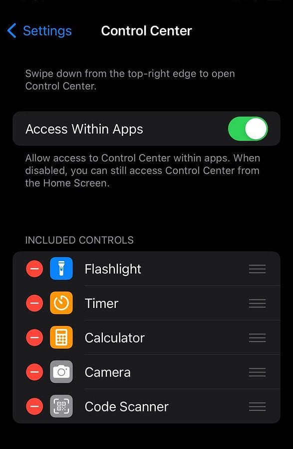 ga naar controlcenter-iphone