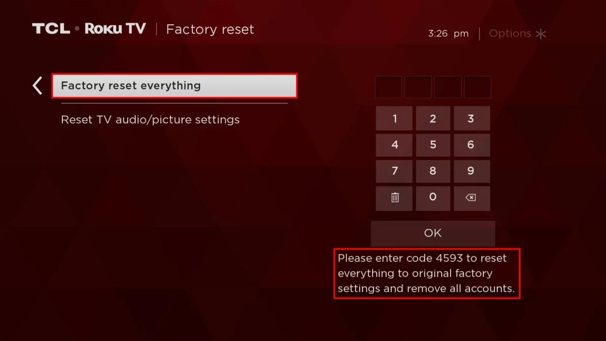 factory reset TV