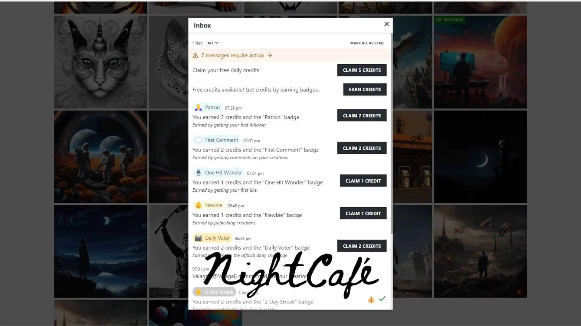 nightcafe how to get more credits