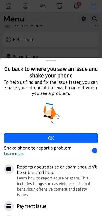how to report a problem on facebook mobile