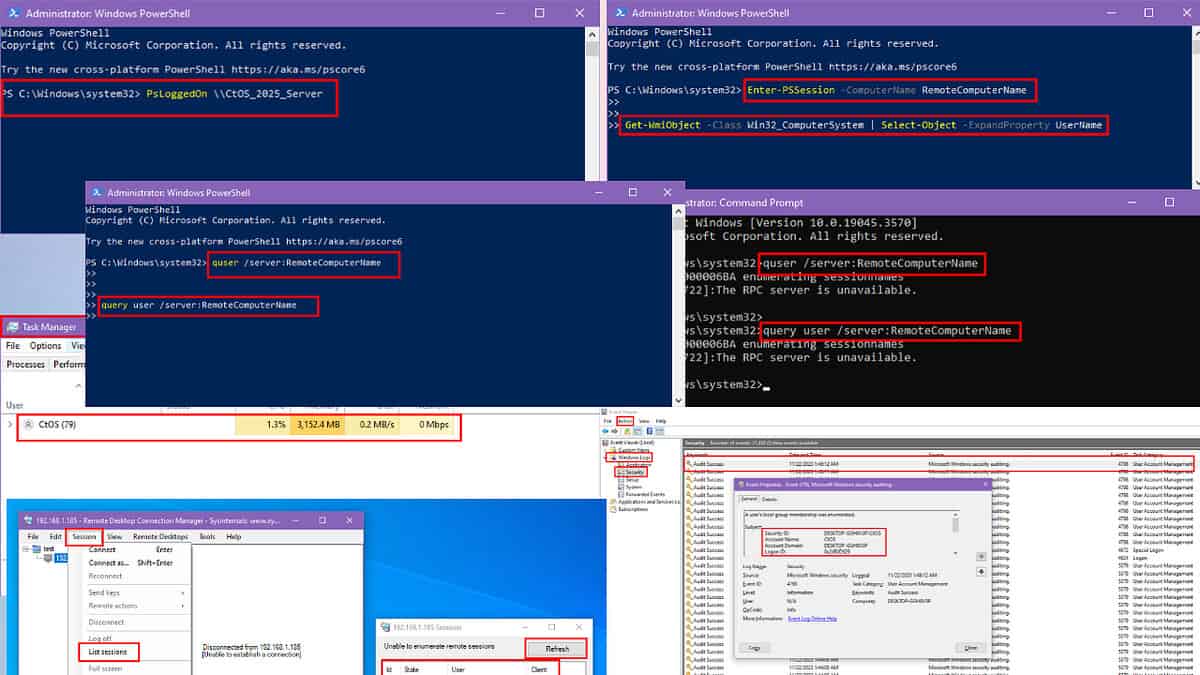 powershell user logged into remote computer