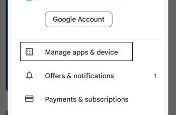 manage apps & device on play store