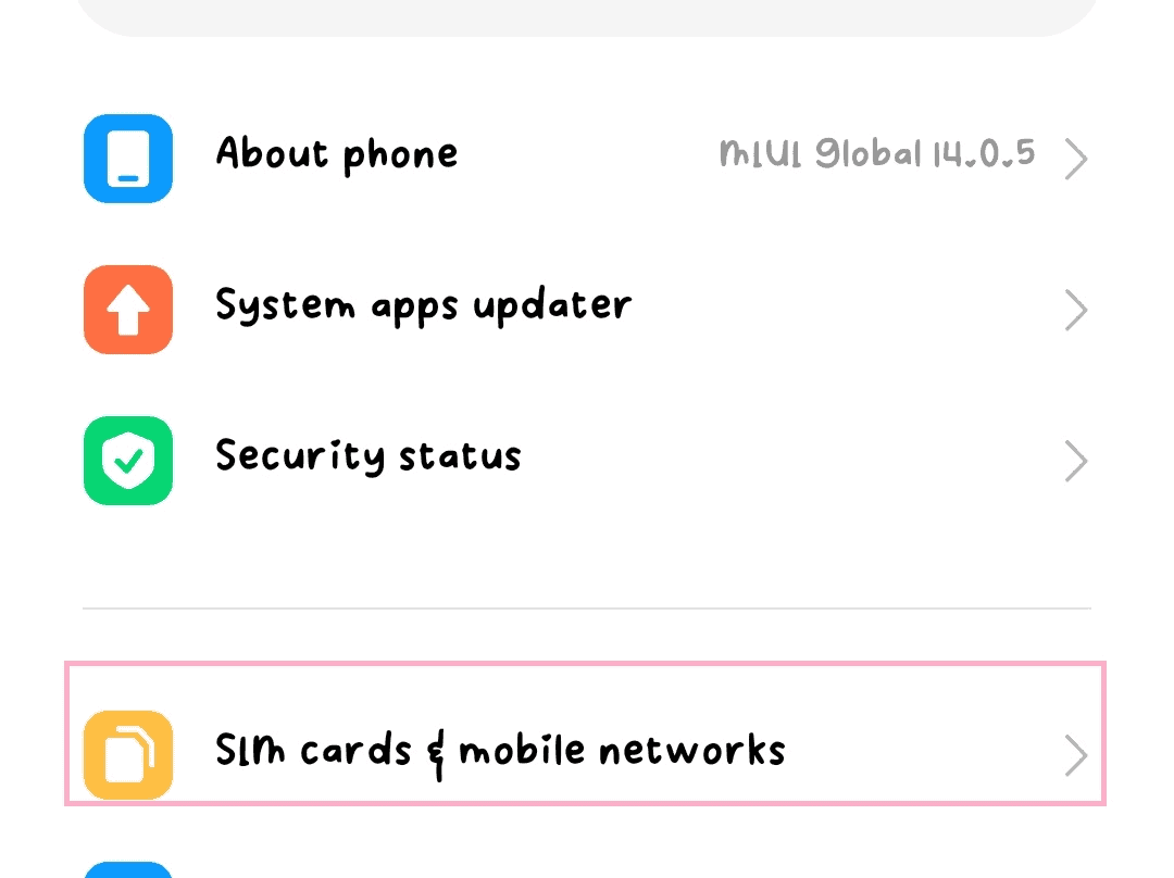 SIM cards & Mobile networks in settings