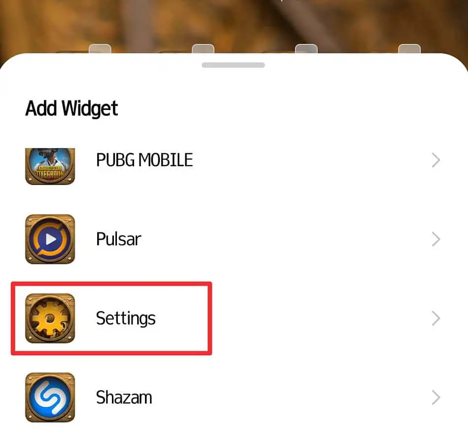 add settings widget to home screen