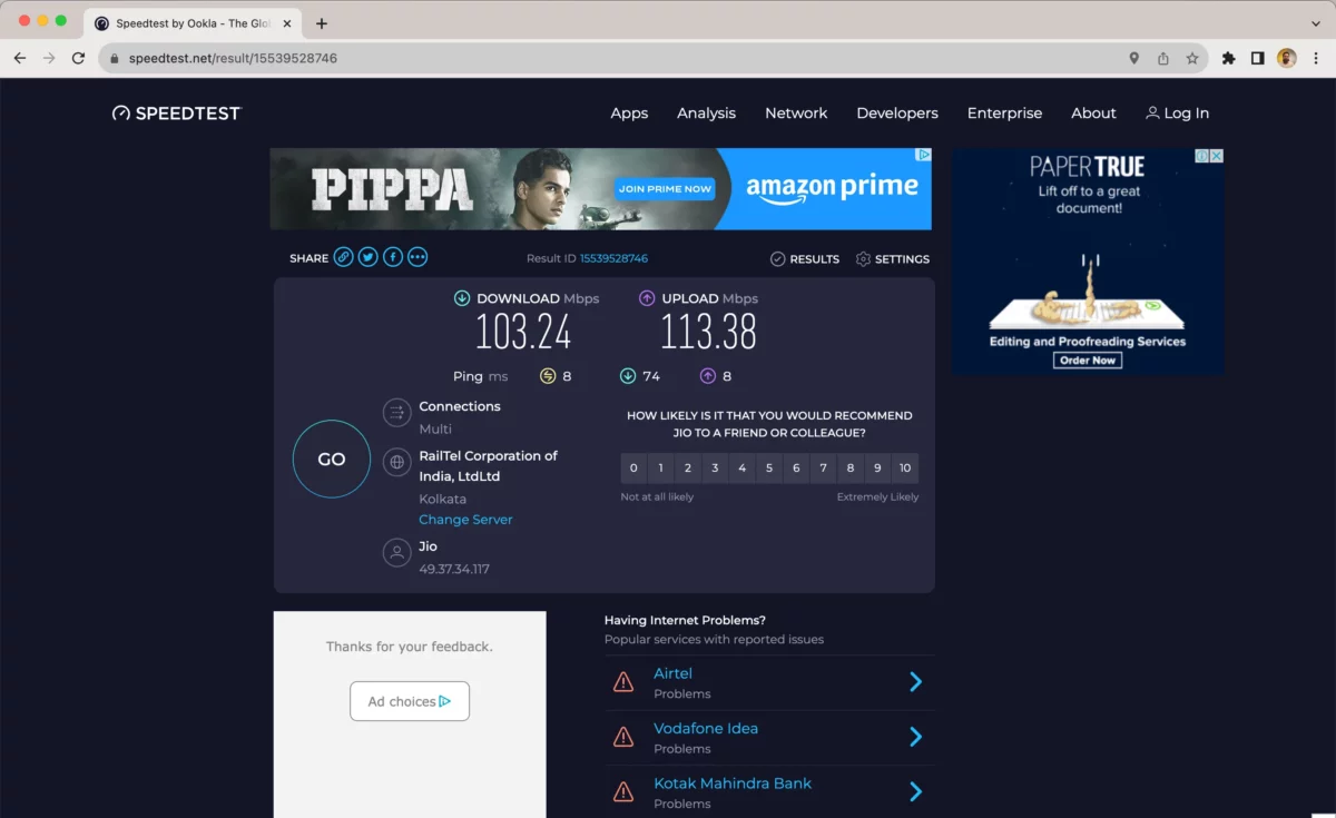 speedtest to check network connectivity problems