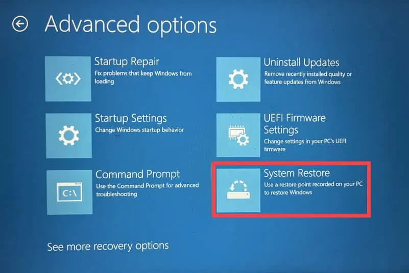 system restore option