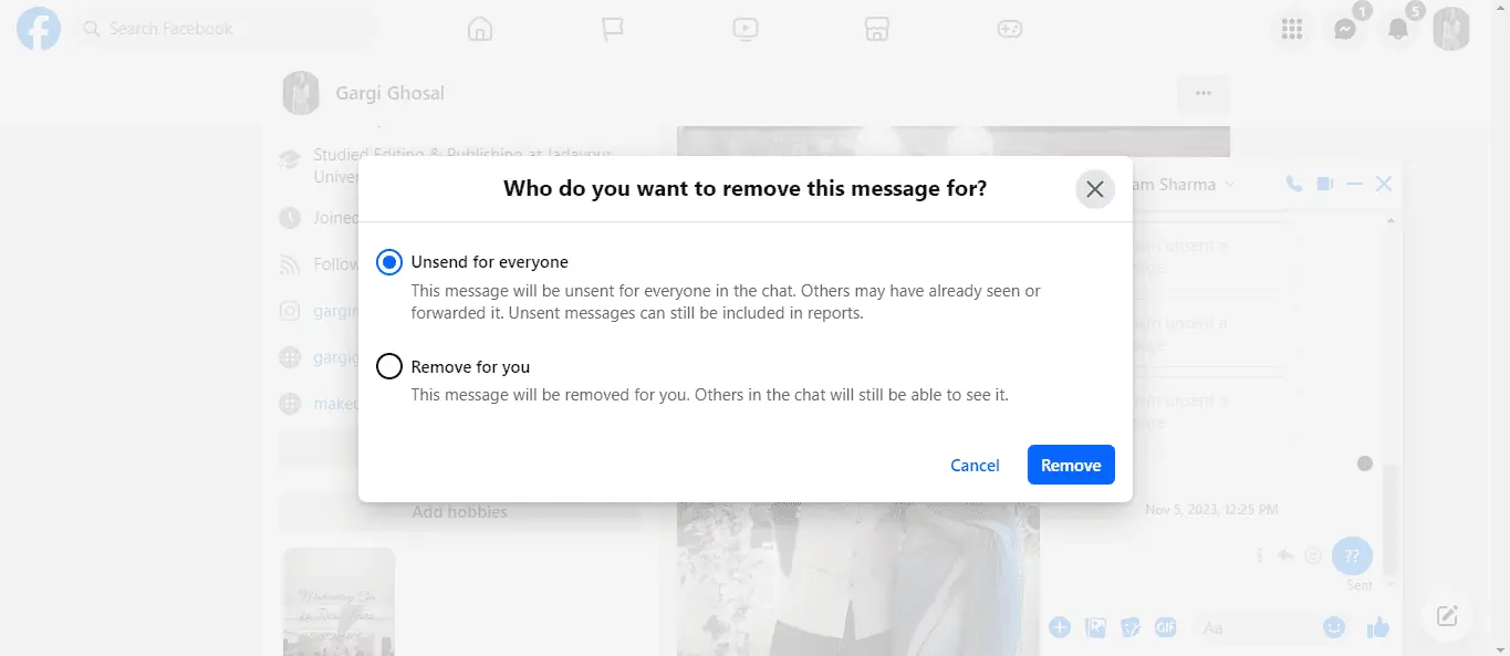 how to permanently delete facebook messages from both sides