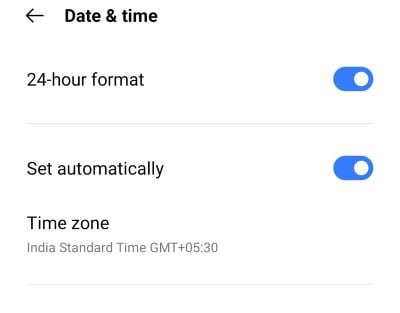set time automatically on android