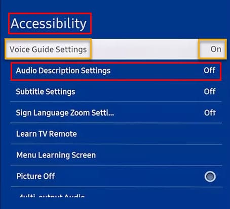 Accessibility settings on samsung smart tv