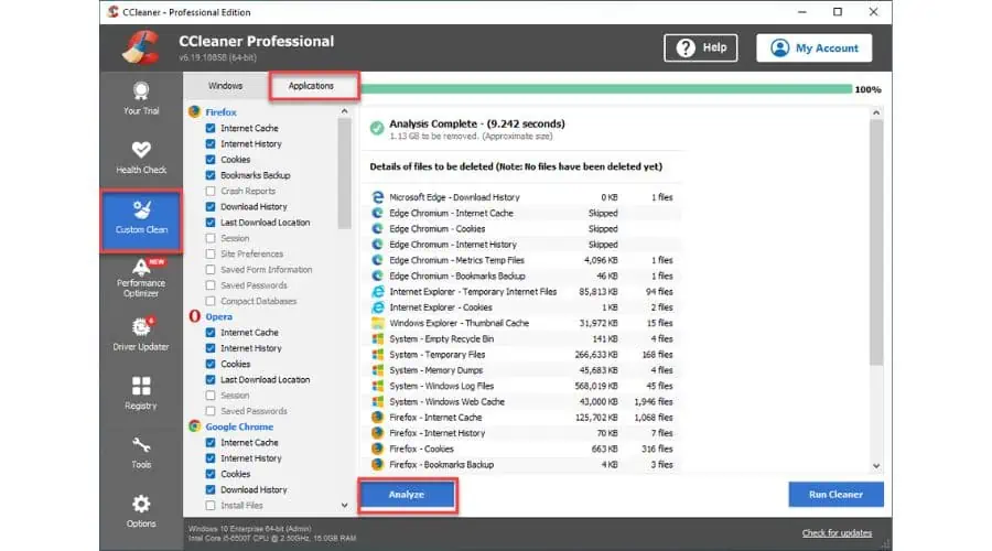 CCleaner Browser Cleaning