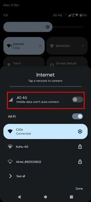 Disable and Enable Mobile Internet