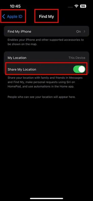 Enable Use This iPhone As My Location