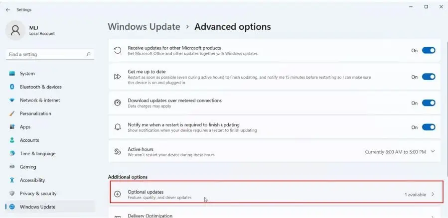 windows update Optional Updates