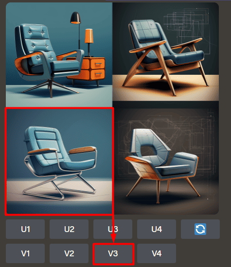Midjourney product design chair variation
