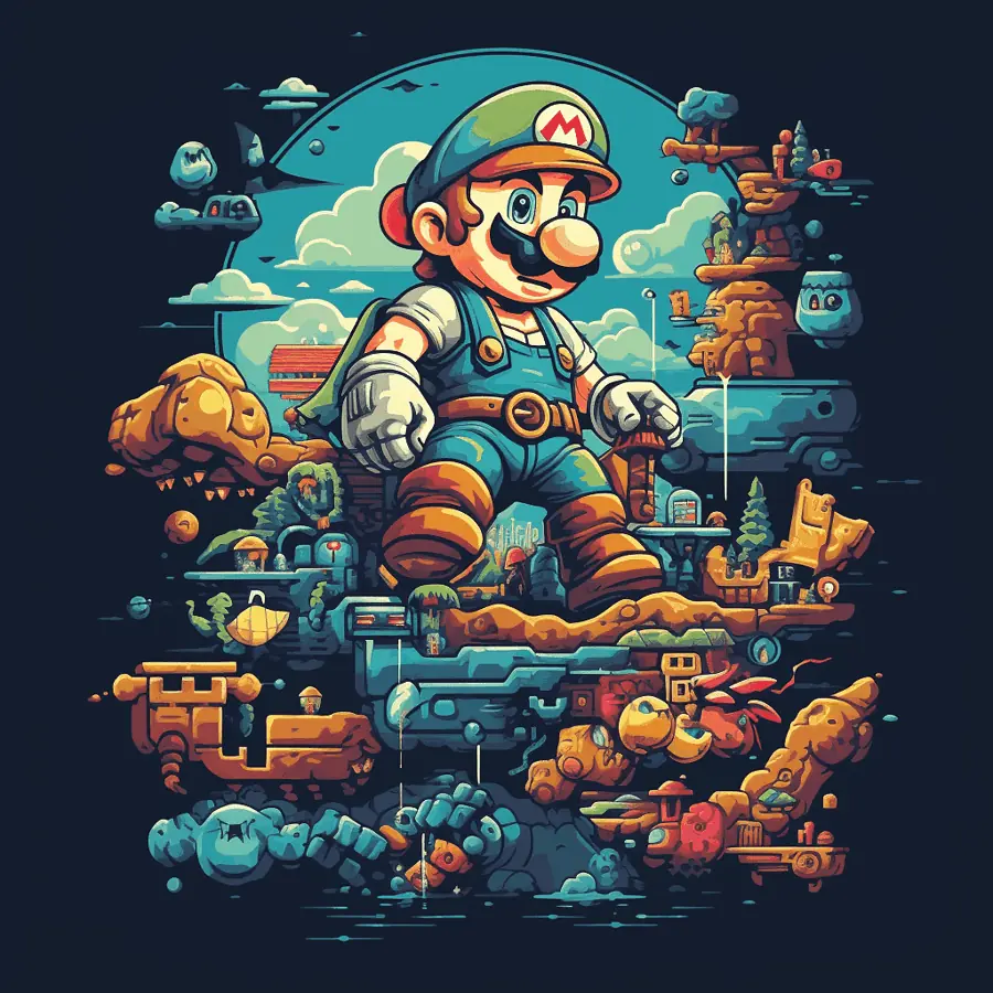 Old School Video Game Best Midjourney Prompts for T-shirt Designs