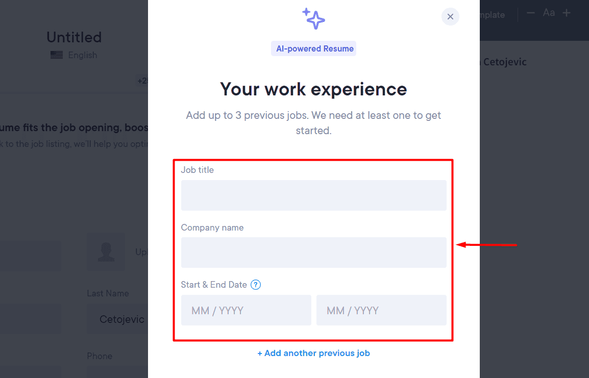 Resume.io add work experience