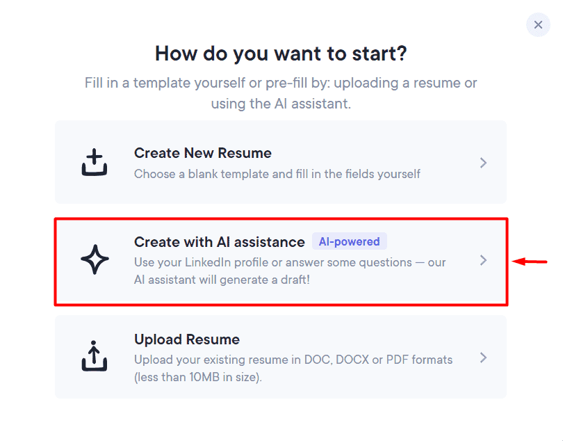 Resume.io create with AI assistance