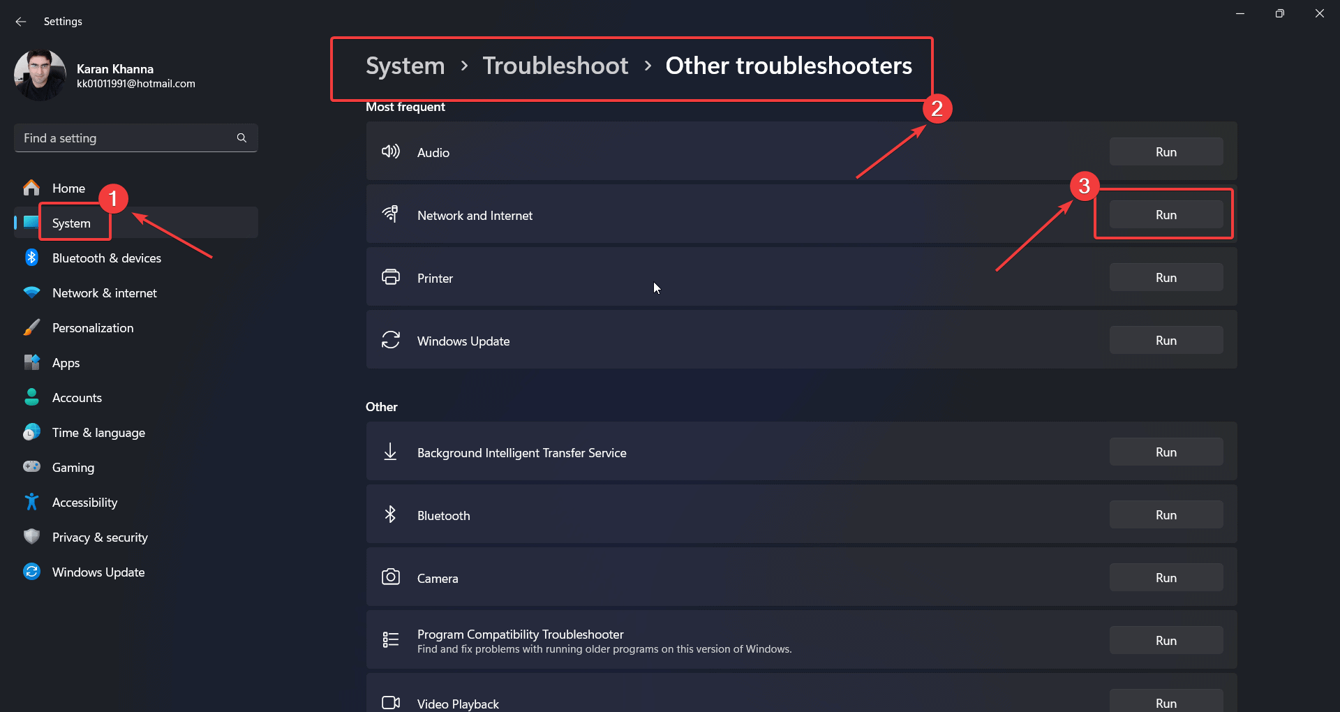 Run Network Adapter troubleshooter