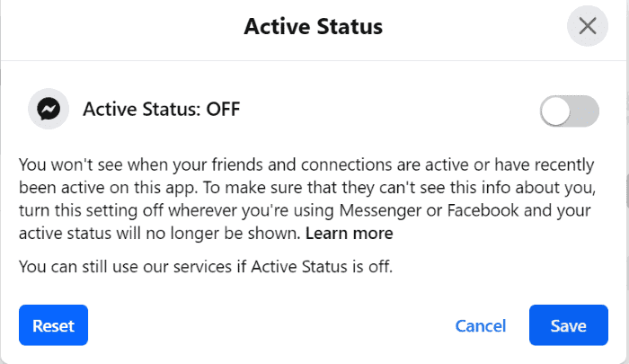 turn off facebook active status on computer