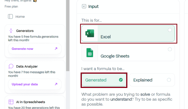 ai for excel sheets free