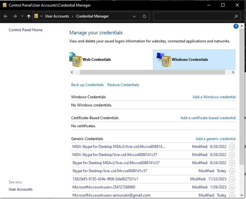 Go to Windows Credentials