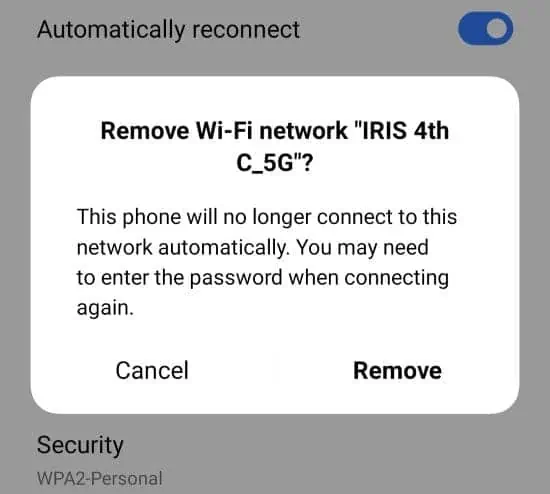 confirm to remove network