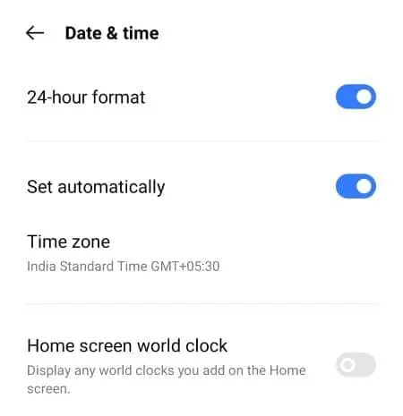date & time settings