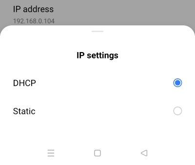 ip settings dhcp